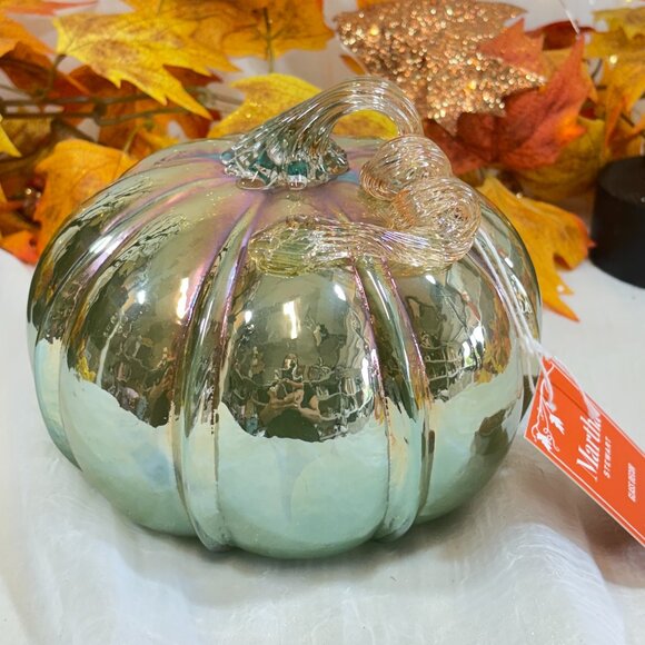 Martha Stewart Hand Blown Iridescent Green Yellow Amber...